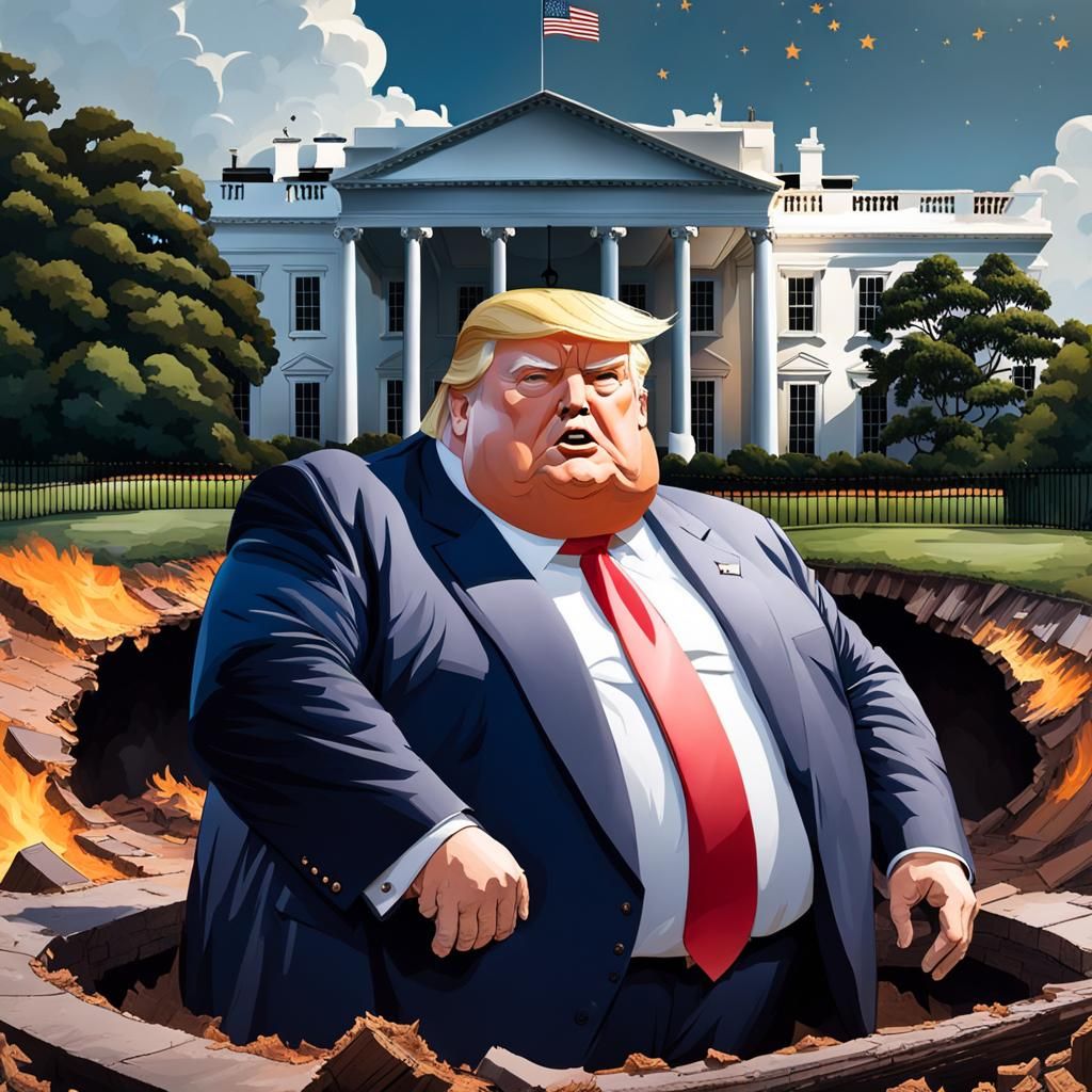 Surreal Image: Trump and Crumbling White House