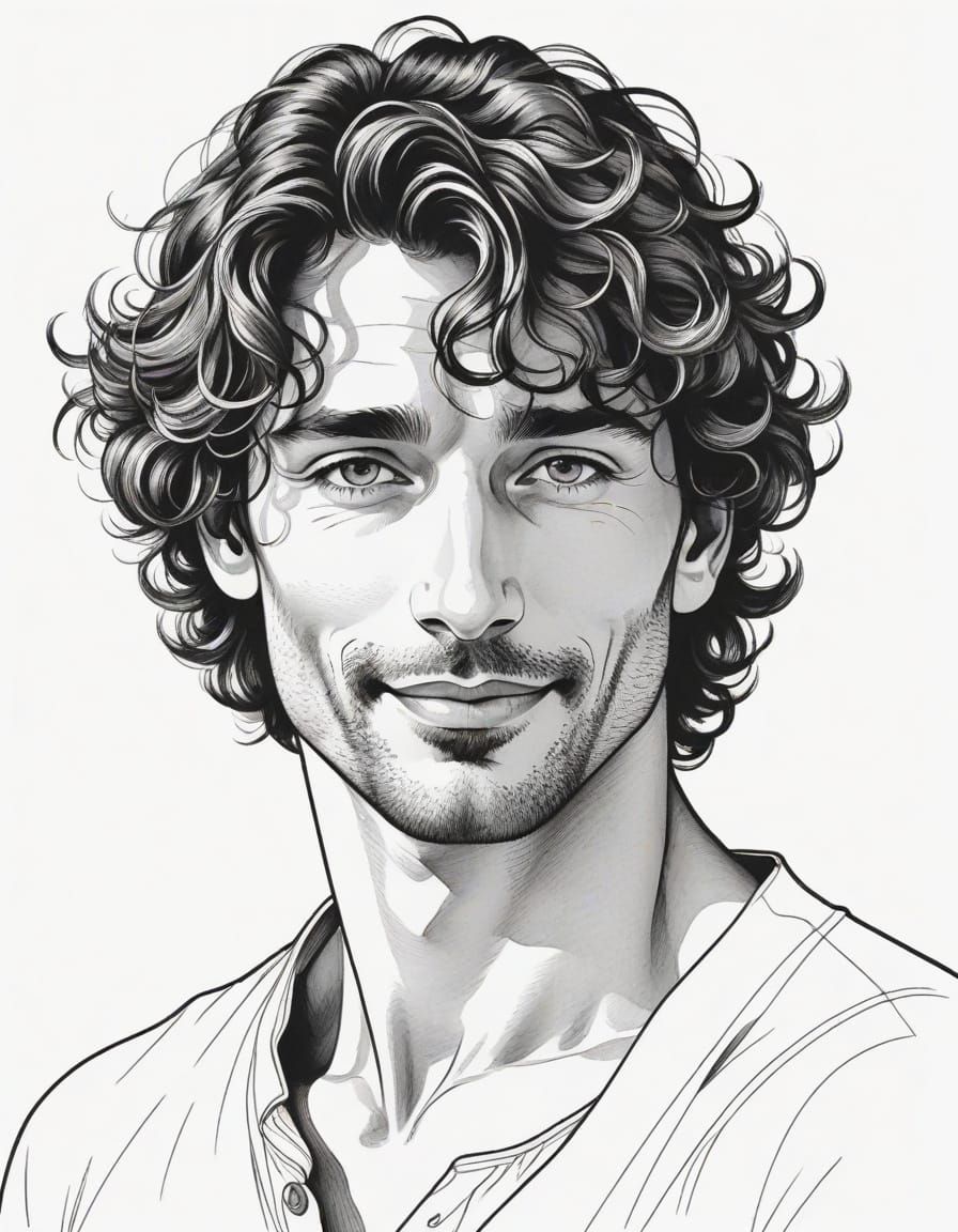 Minimalist Line Art: Handsome Man with a Coy Smile