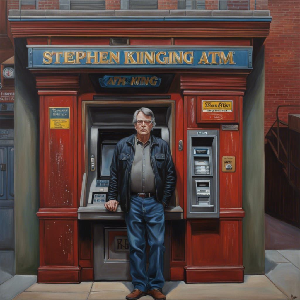 Photorealistic Man at ATM in Hyperdetailed Oil Painting