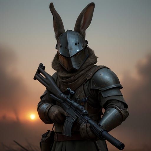 Gritty Rabbit Soldier Engages Enemy in Cinematic Battle