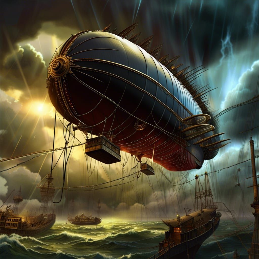 Steampunk Airship Battle in Stormy Skies