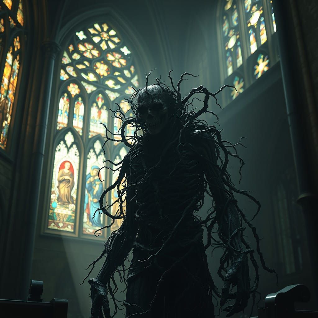 Gothic Cathedral Guardians in Meld with Dark Botanical Horro...