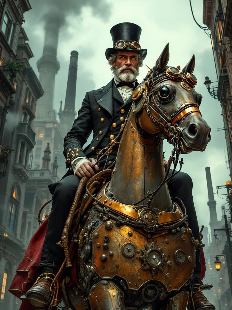 Steampunk Gentleman Rides Mechanical Horse Through Victorian...