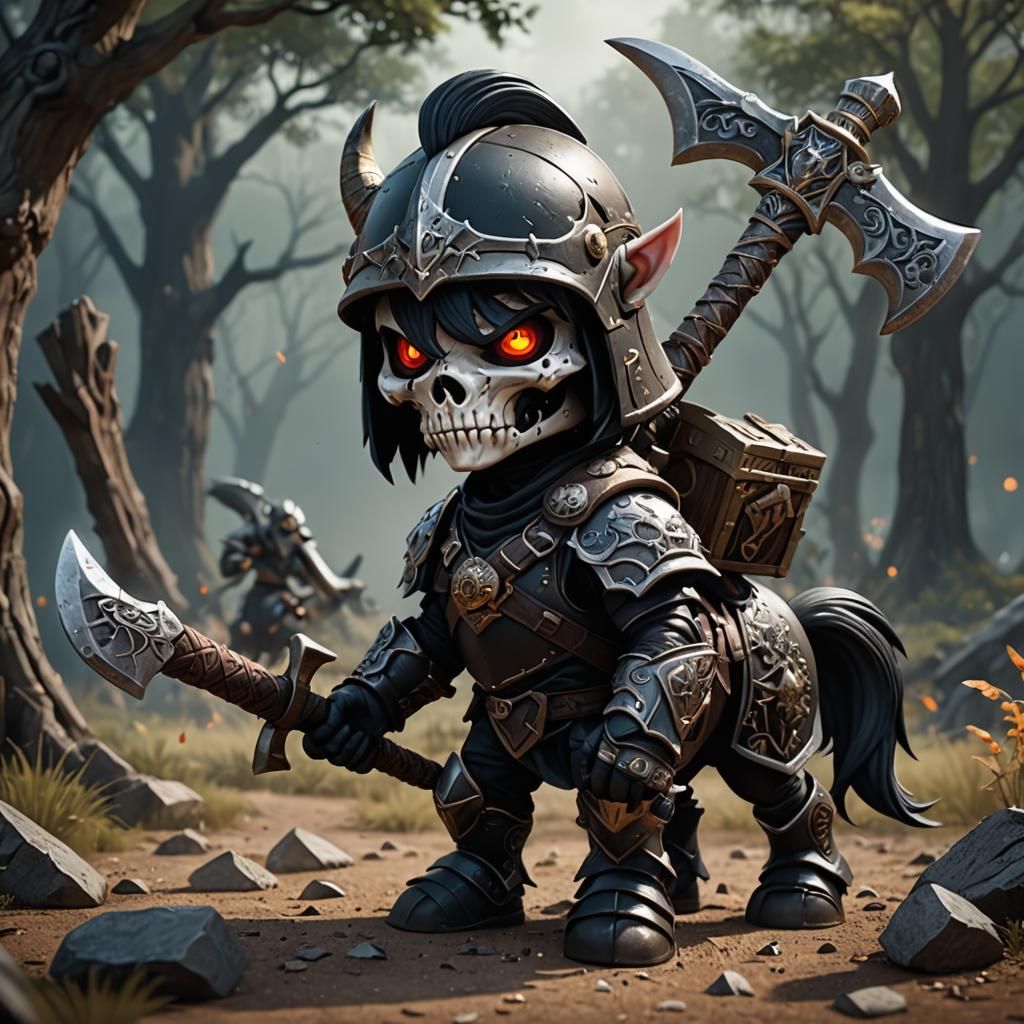 Chibi Death Dealer on Pony, Matte Painting Style