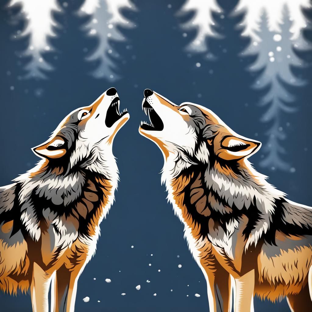 Wolves Howling in a Distant Landscape