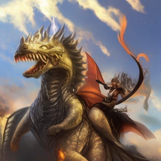 Dragon Rider on Fire-Breathing Dragon