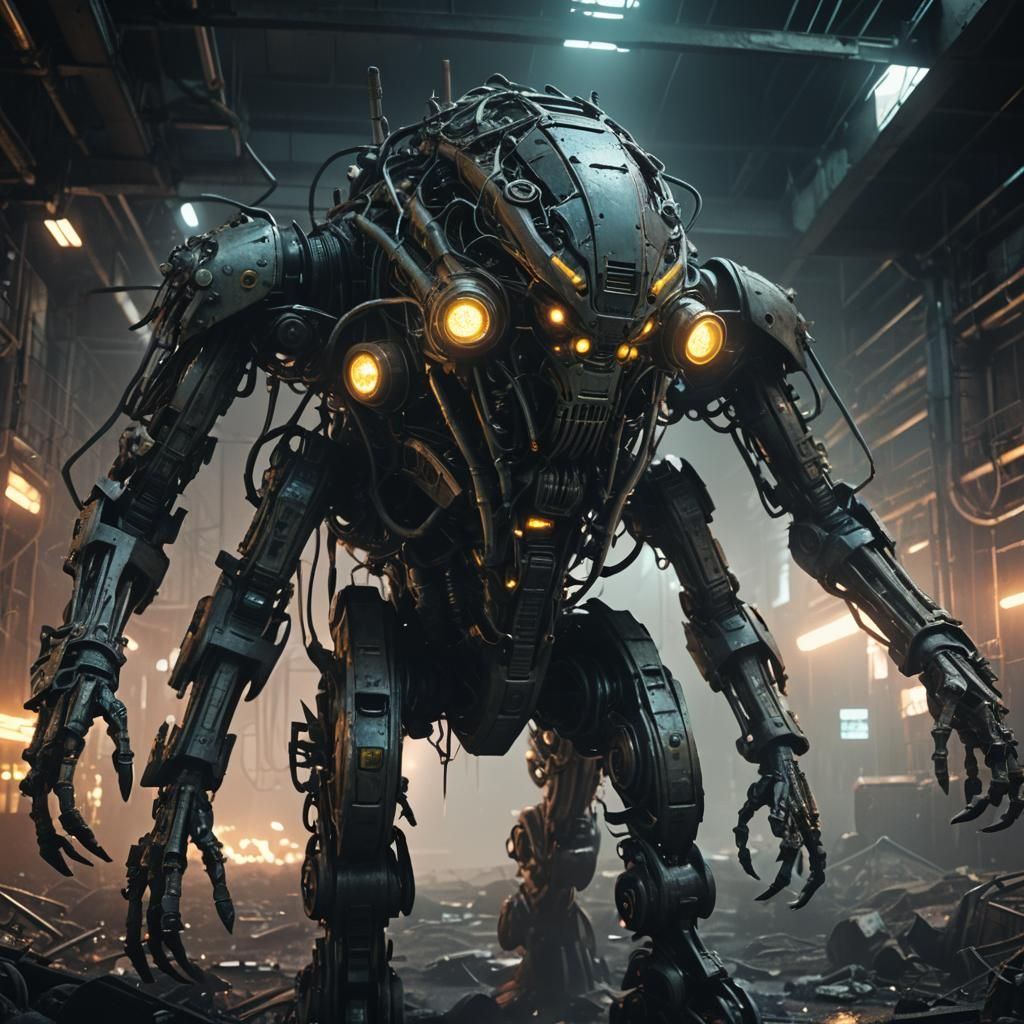 Biomechanical Creature Emerges in Dystopian Wasteland