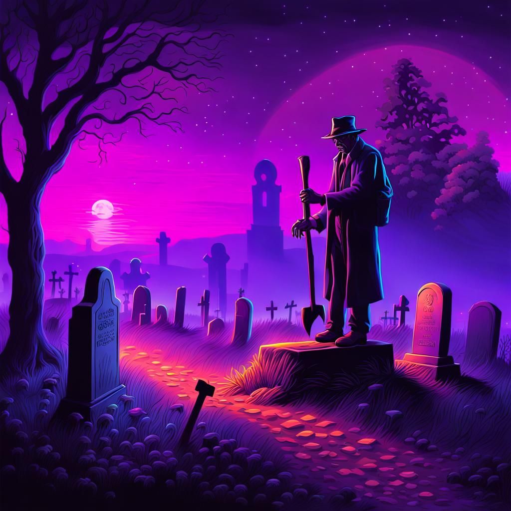 Radiant Ghost Watches Gravedigger at Night