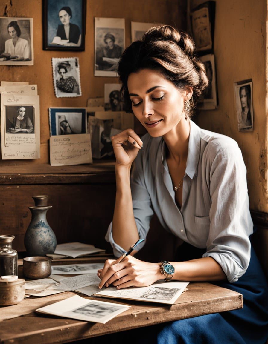 Woman Organizes Postcards in Nostalgic Setting