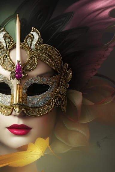 Elegant Princess with Butterfly Mask in Chiaroscuro