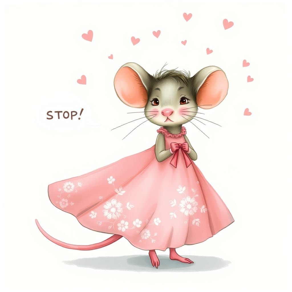 Shy Mouse Blushing in Dreamy Whimsical Style