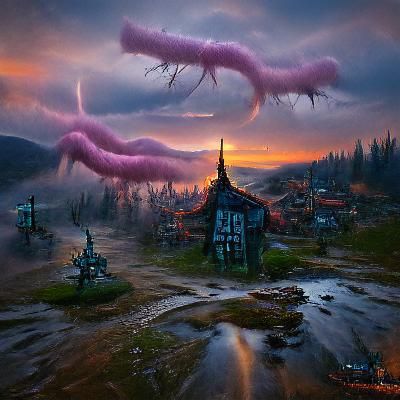 Eldritch Fairy Town in Ominous Twilight