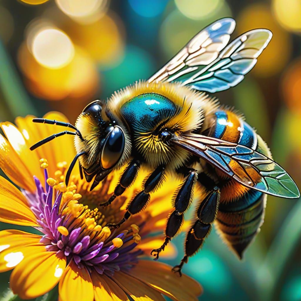 Vibrant Stained Glass Bee in Fauvist Colors