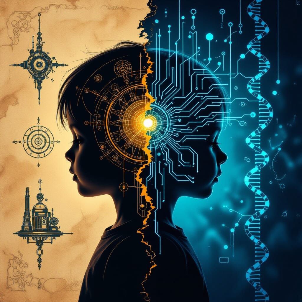 Child's Head Silhouette: Parchment vs Digital Art