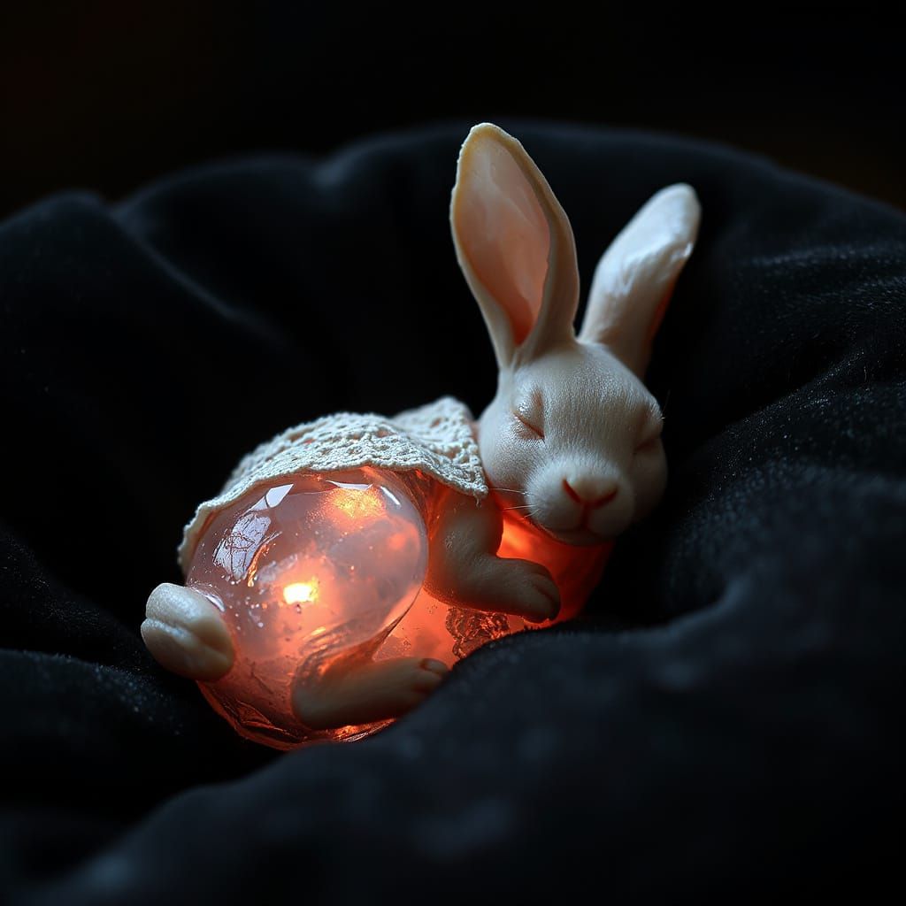 Rose Quartz Rabbit Sculpture in Moody Lighting