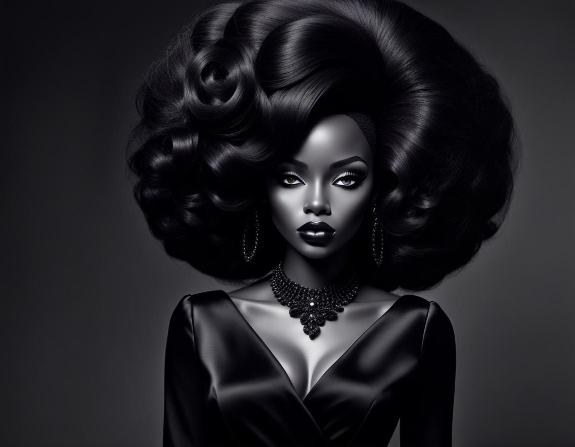 Chic Melanin Doll in Film Noir Style