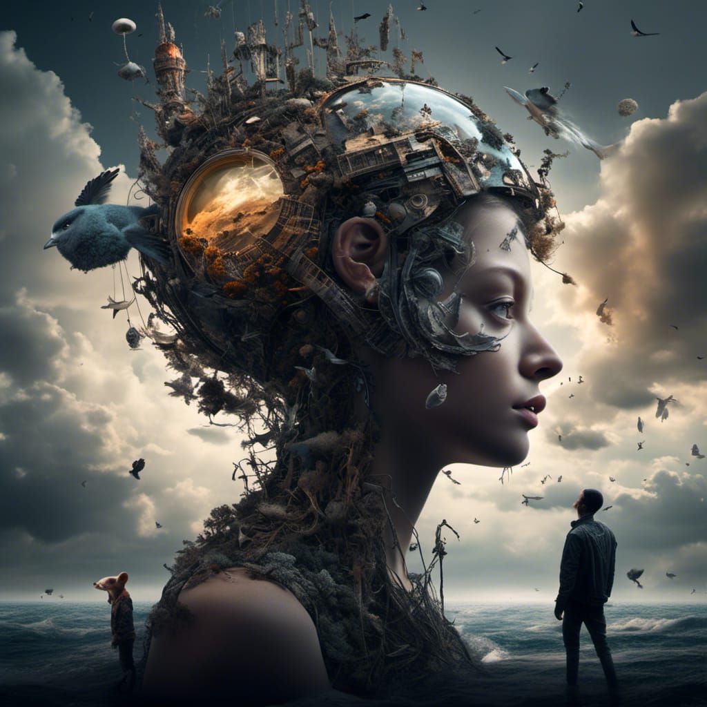 High Contrast Digital Art Collage with Cinematic Lighting