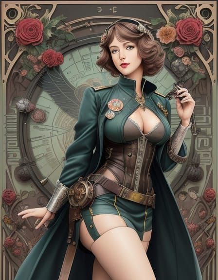 Ellen Ripley in Art Nouveau Manga Style with Mosaic Texture