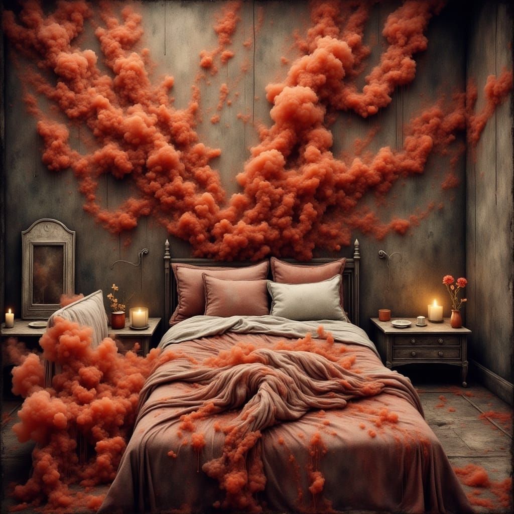 Surreal Night Sweats Haunt a Beautiful Bed in a Dreamlike Sc...