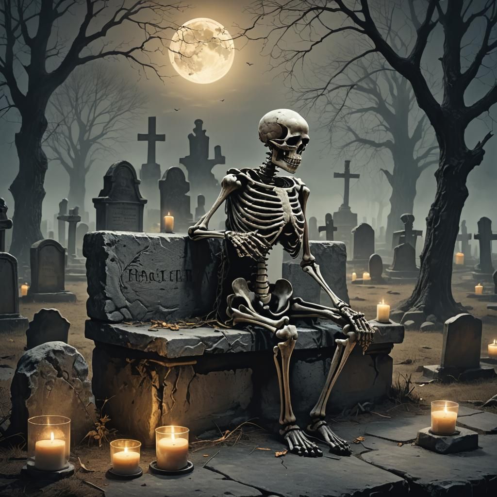 Dark Fantasy Skeleton Contemplates Existence