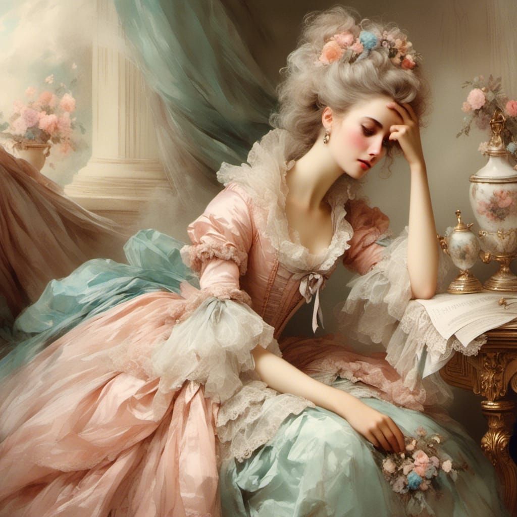 Crying Mother in Rococo Victorian Watercolor Style