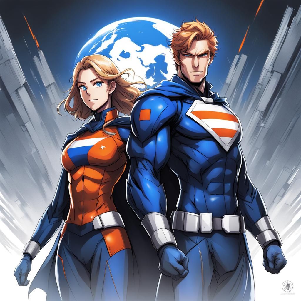 Dutch Superheroes in Anime Style with Netherlands Flag