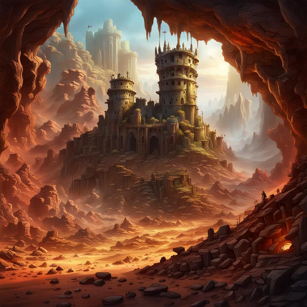 Desert Cavern Ruins: Detailed Matte Painting
