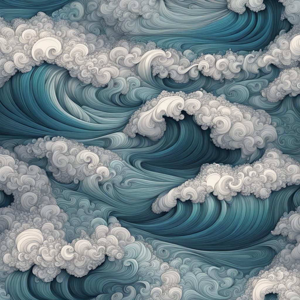 Detailed Abstract Ocean Waves Vector Fractal Art