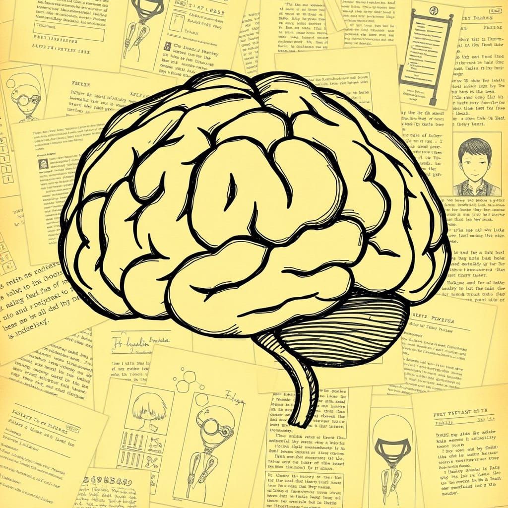 Brain Concept Art in Anime Style with Vintage Journal Backgr...