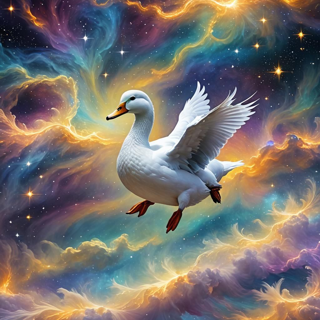 Astral Duck on Cosmic Pathway in Visionary Art