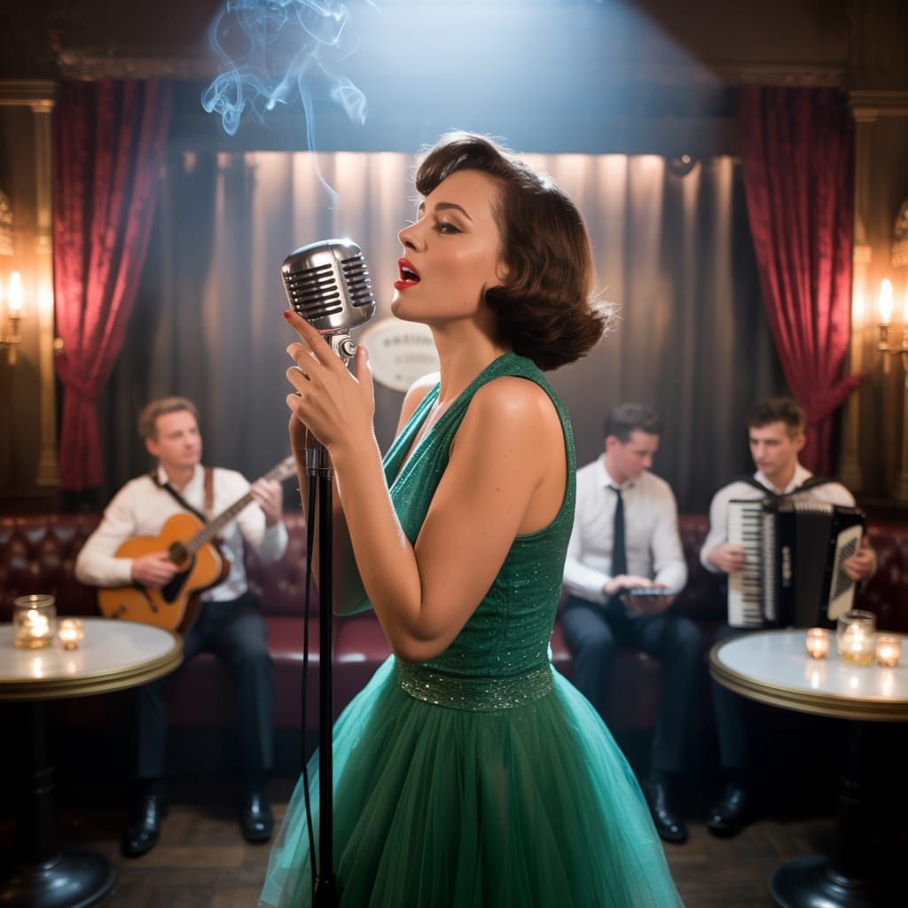 Glamorous Jazz Singer in 1950s Cabaret Photograph