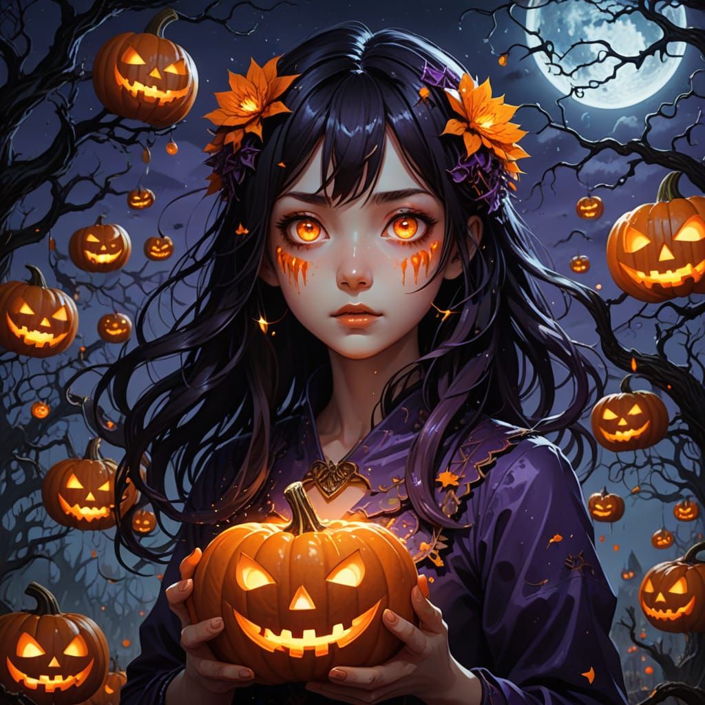 Cute Anime Girl at Surreal Nightmare Harvest Festival