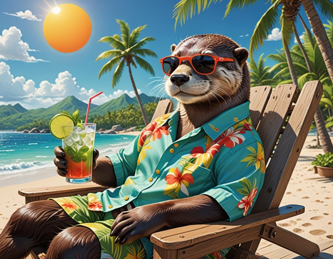 Manga Otter Lounging on Tropical Beach