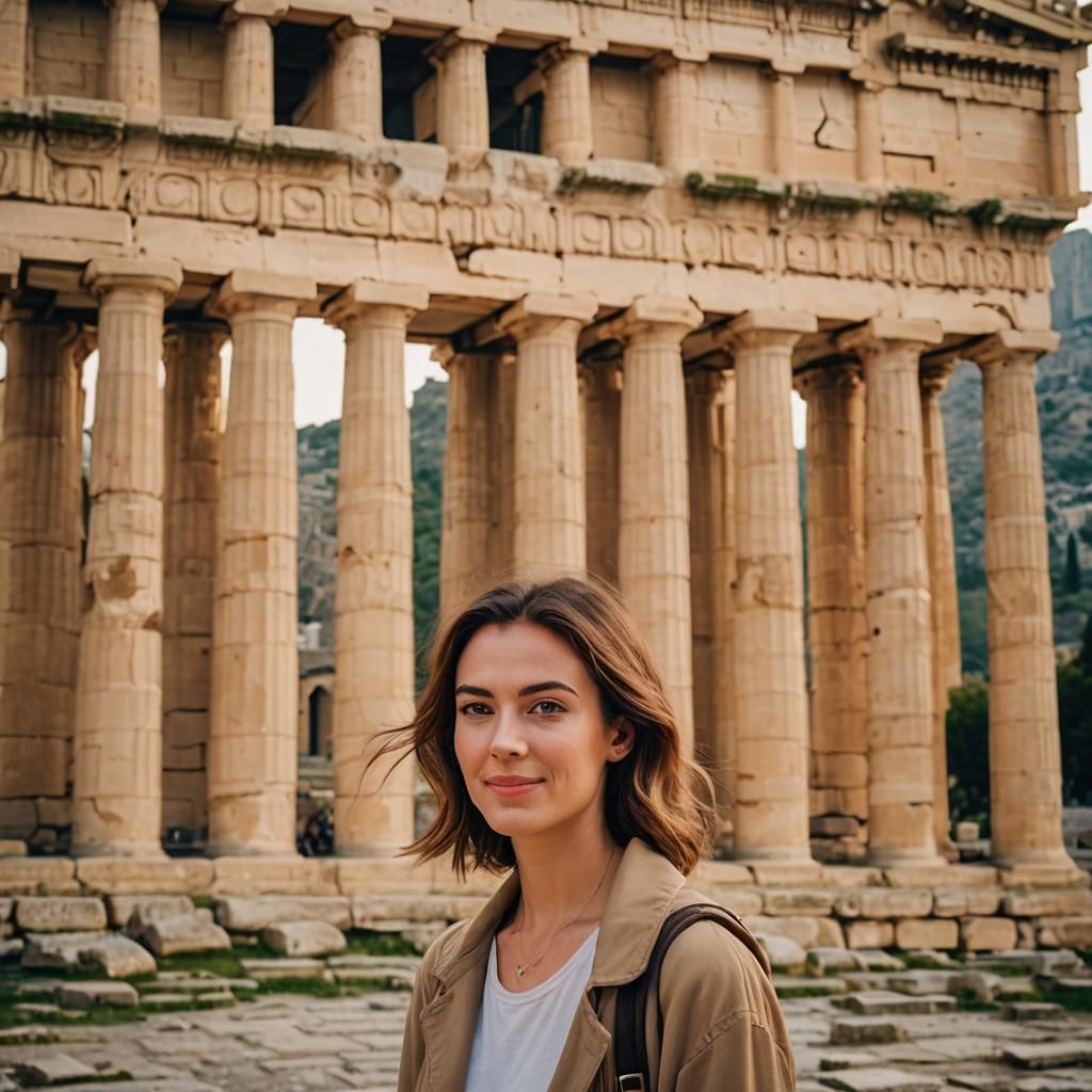 Portrait of Woman with Acropolis in Background