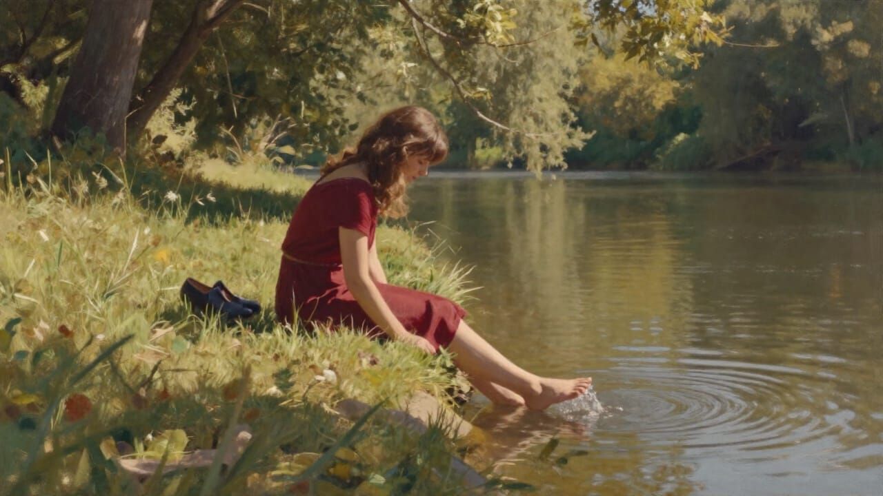 Couple Enjoying Serene Nature Scene in Impressionistic Style