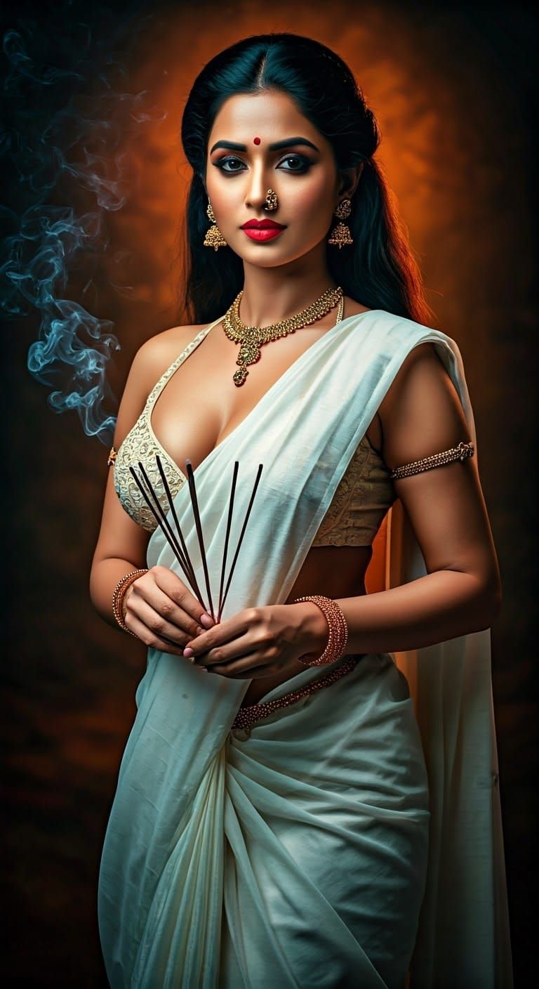 Glamorous Kerala Saree Model in Hyper-Realistic HDR
