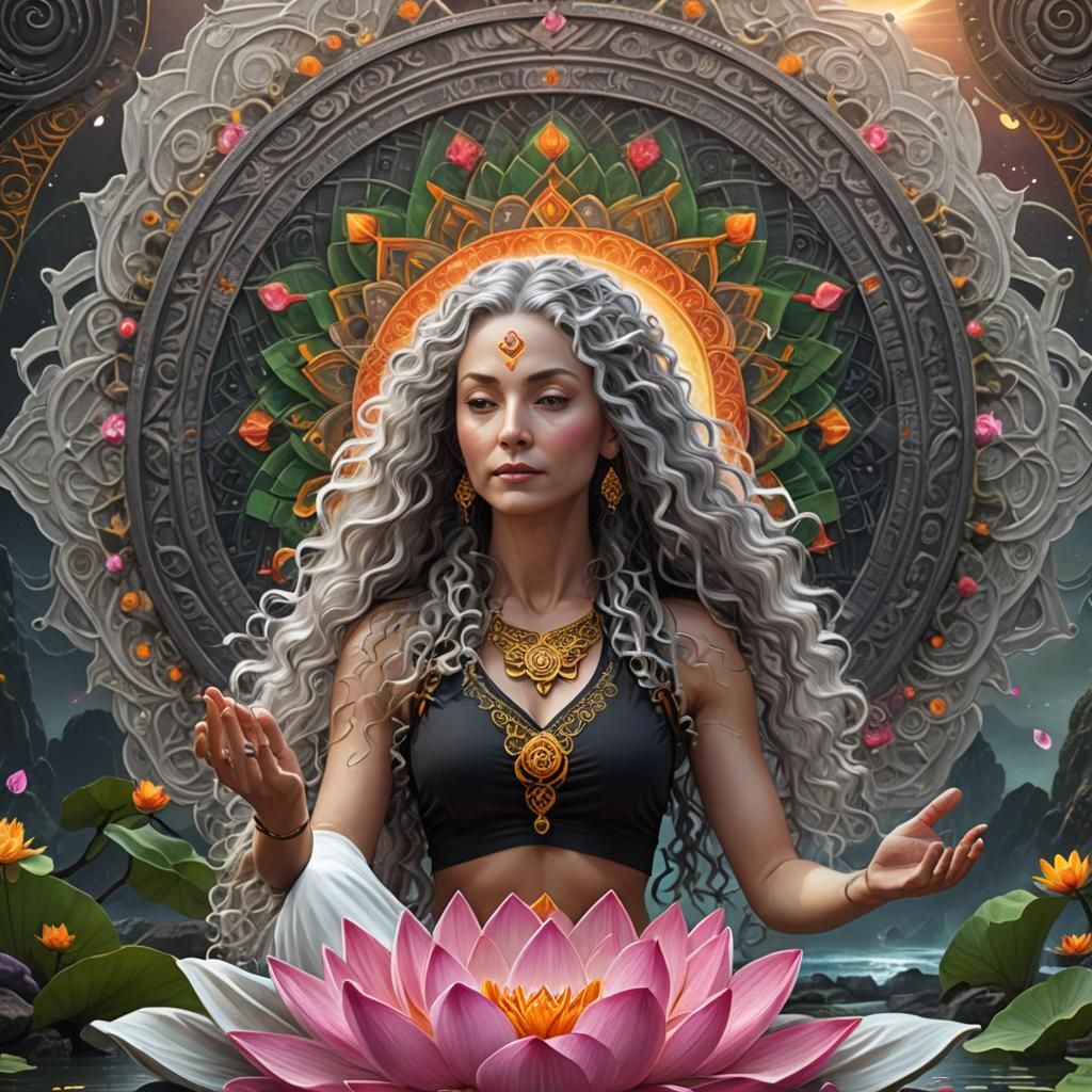 Cosmic Yoga Woman with Mandala in Digital Art