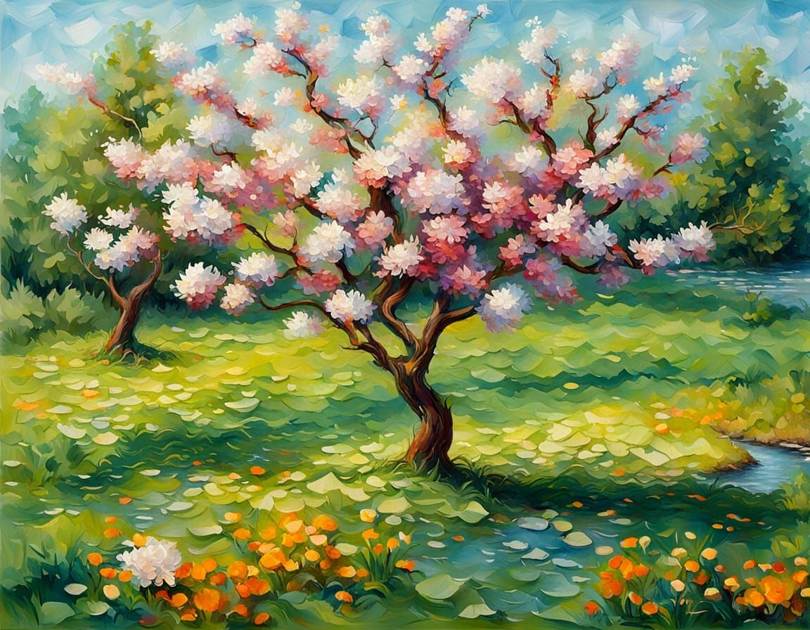 Vibrant Spring Landscape in Impasto Style