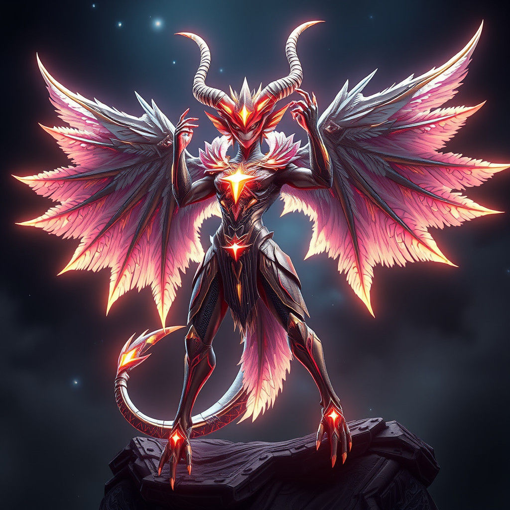 Star Demon with Feathered Wings in 3D Anime Art
