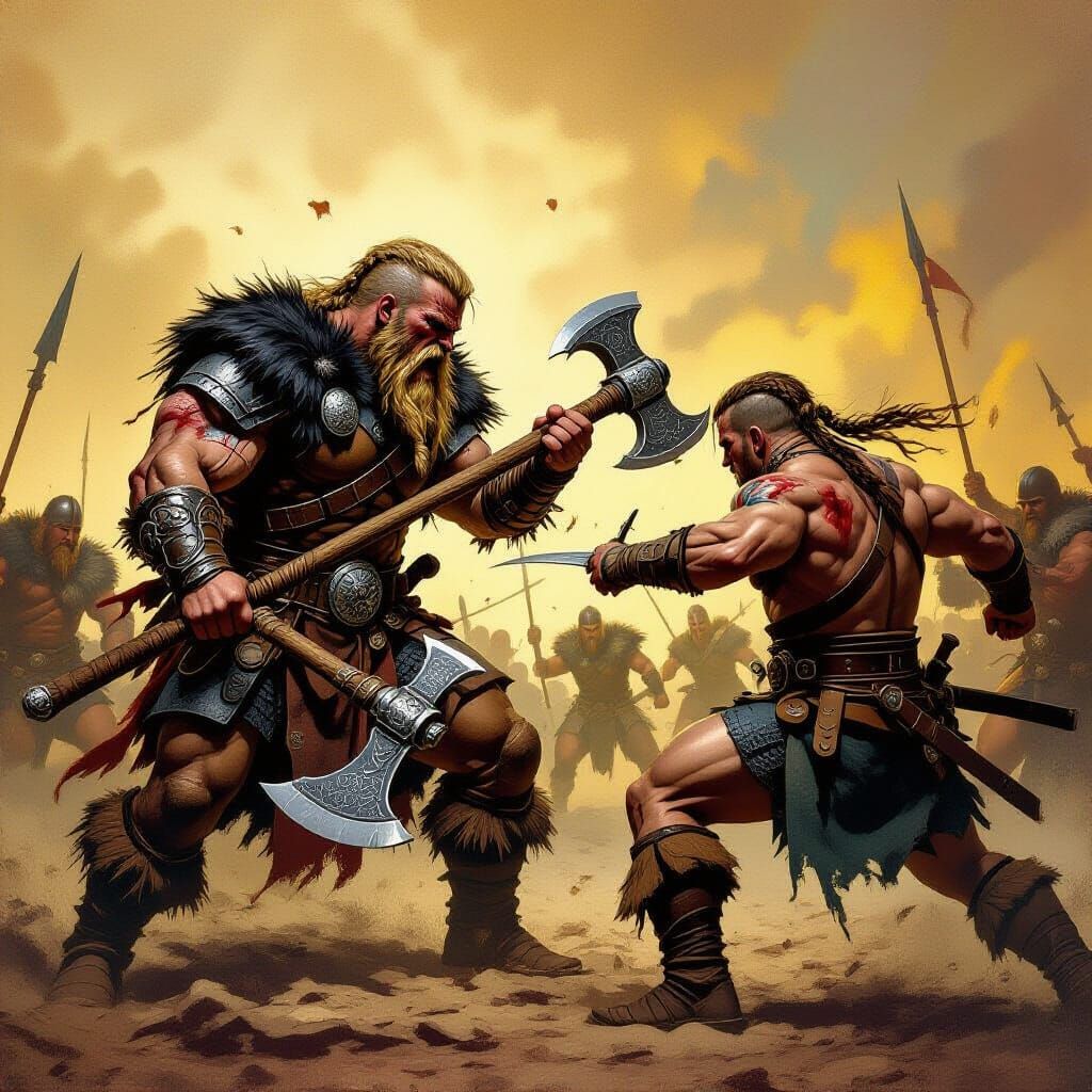 Bjorn Ironside in Epic Battle, Comic Book Art