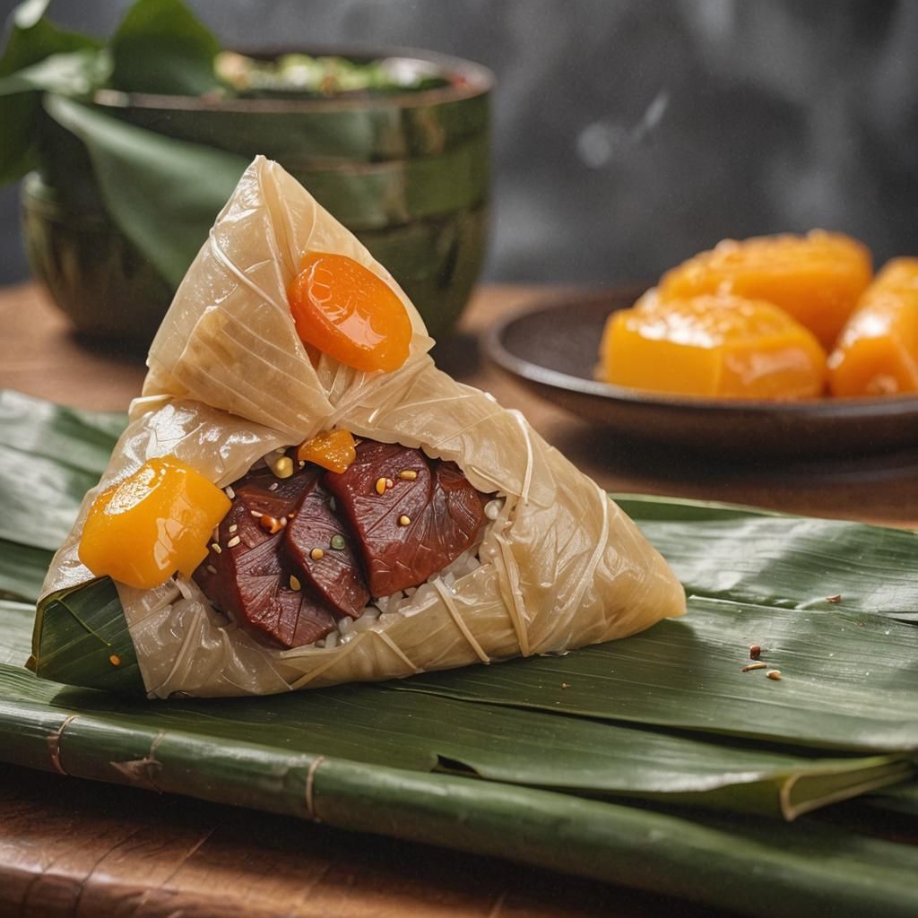 Zongzi Close-Up: A Detailed Rice Dumpling Photo