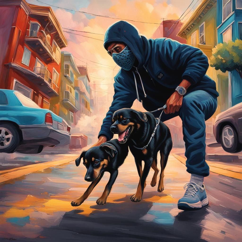 Hyperrealistic Image: Masked Man Stealing Dog