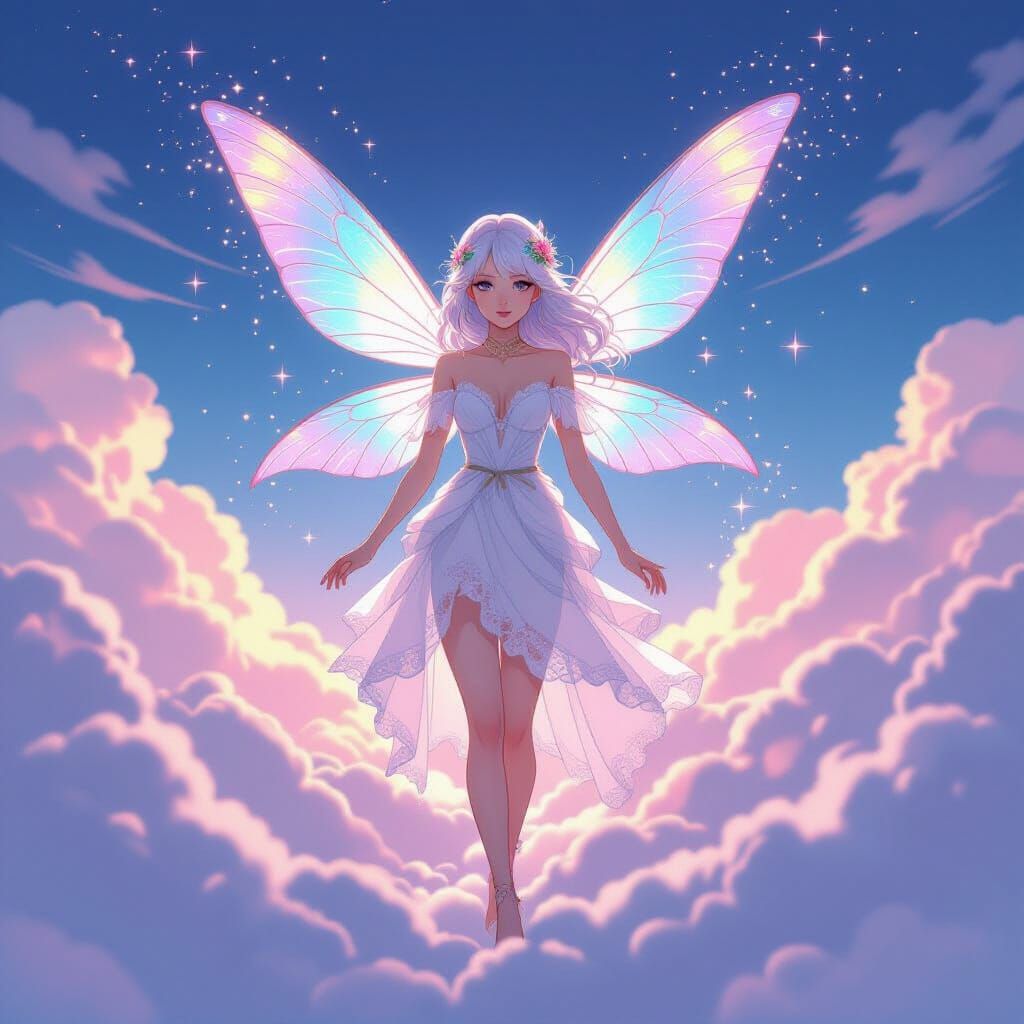 Angelic Fairy with Dragonfly Wings Scattering Sparkles