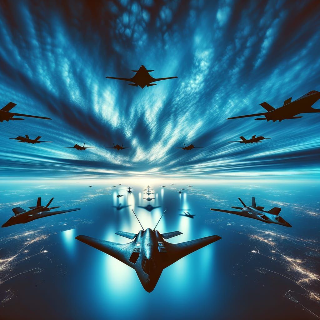 Stealth Bombers Soaring in Azure Sky