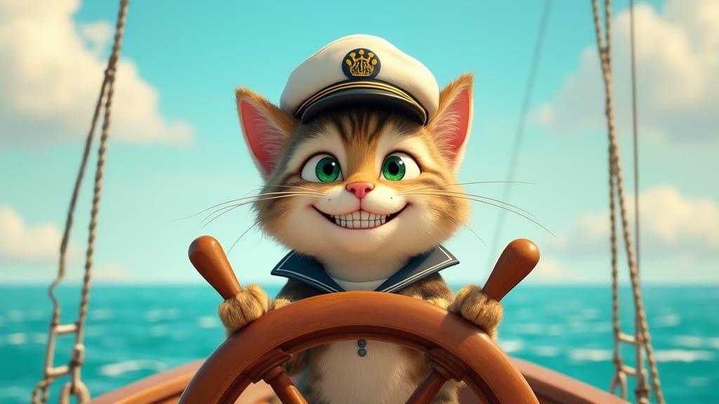 Whimsical Tabby Cat Captain Sails the High Seas