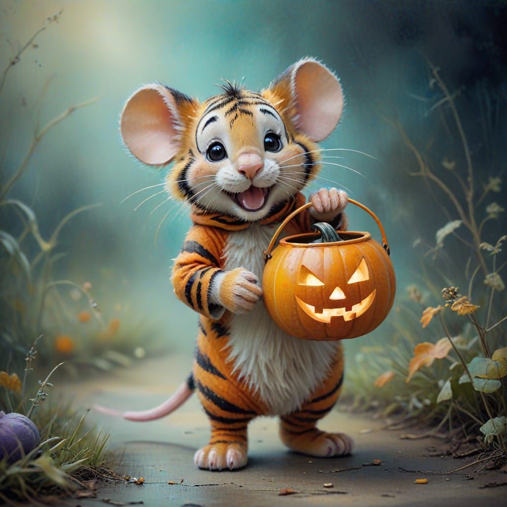 Mouse in Tigger Costume for Halloween