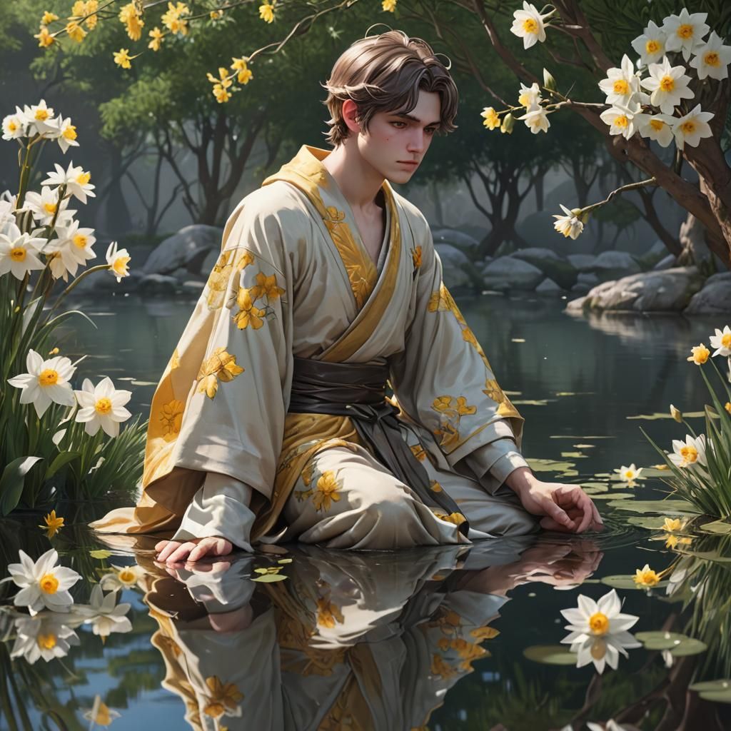 Narcissus Reflecting: Detailed 3D Anime Art