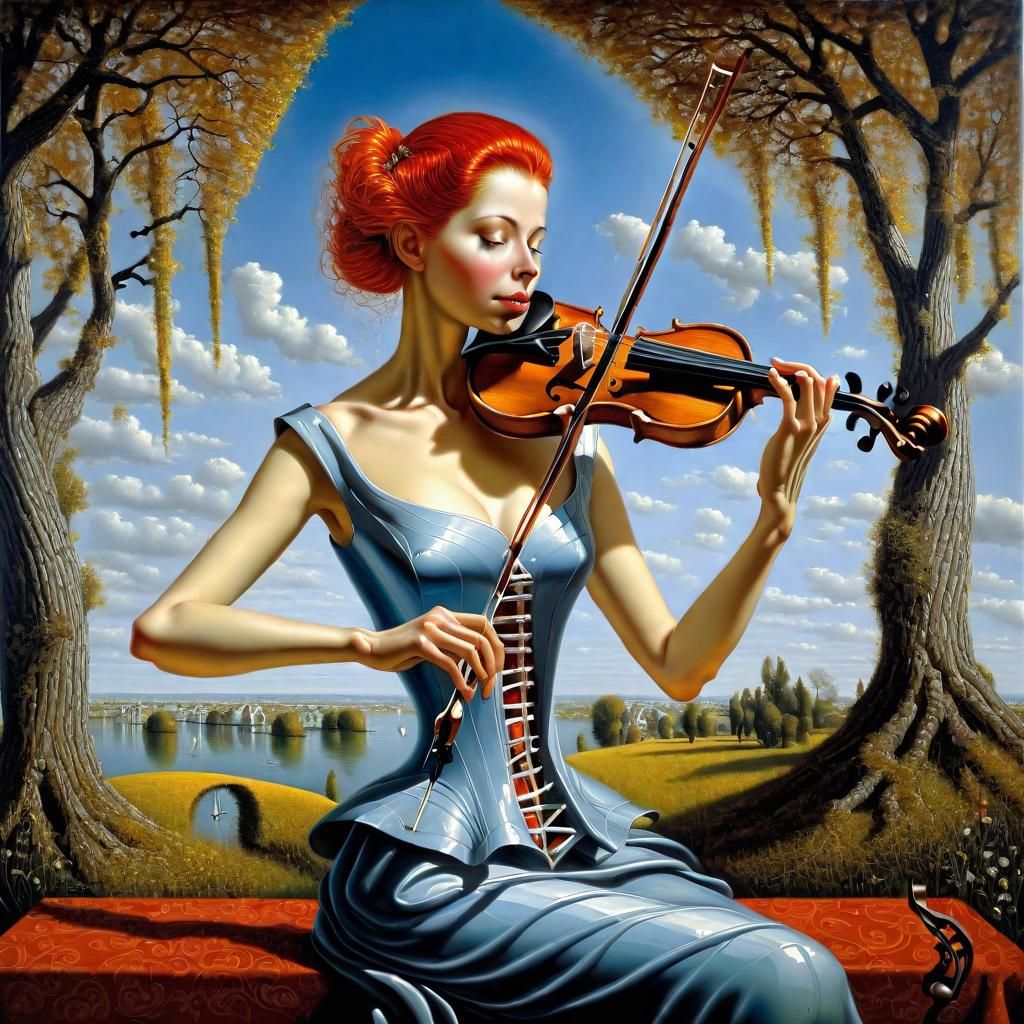 Surreal Woman Violinist in Cheval Style