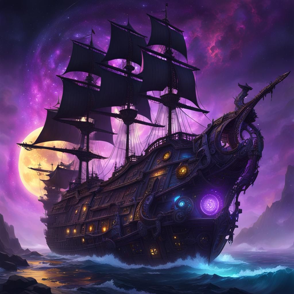 Cosmic Pirate Ship in Dark Fantasy Style