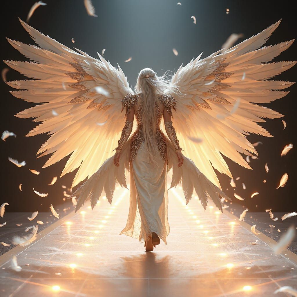 Majestic Angel on Runway: Ethereal Lighting